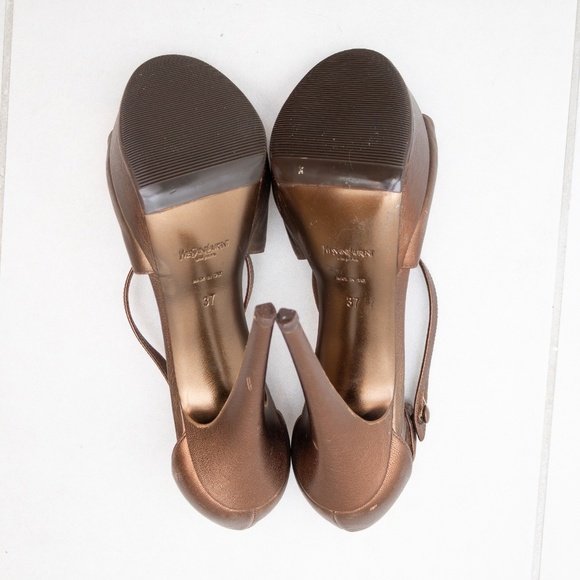 YSL Yves Saint Laurent Tribute Sandals – Bronze Leather High Heel – Size US 7 - Picture 7 of 8